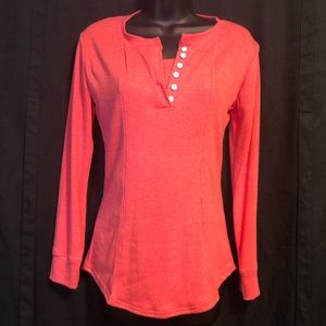 Heremay Button Up Long Sleeve Coral Henley